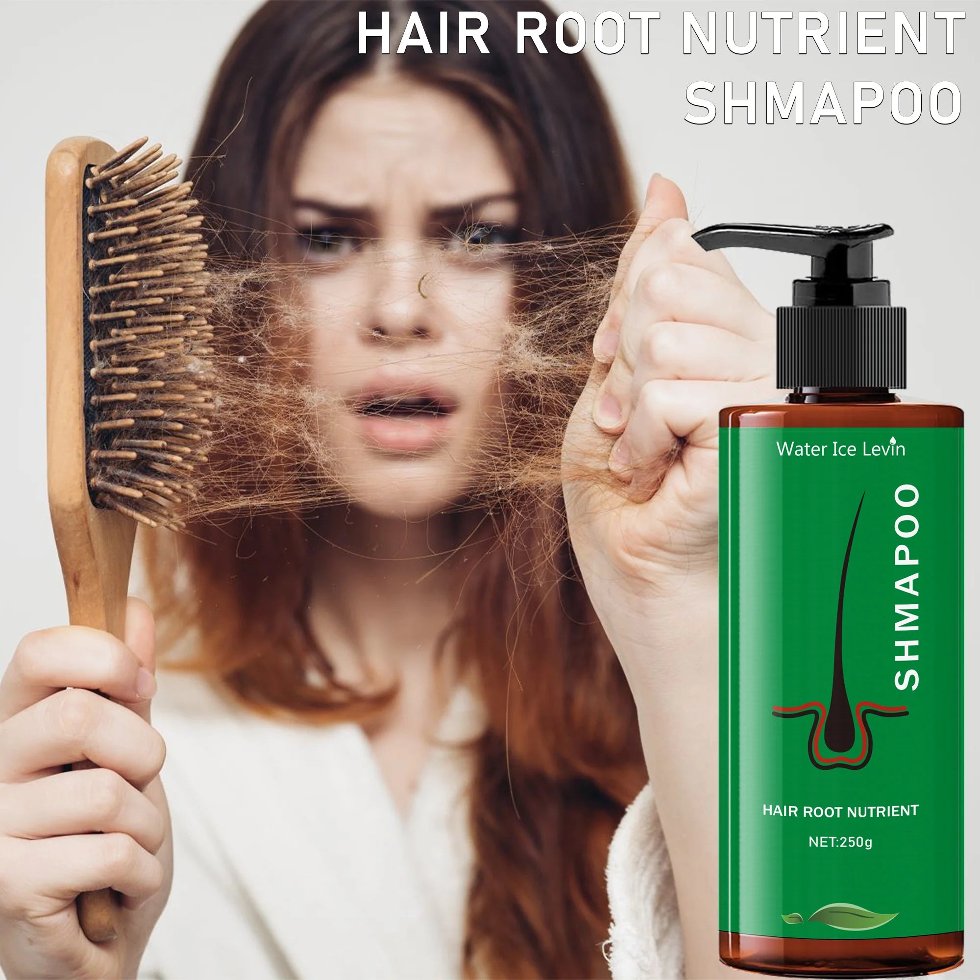 Shampoing nutritionnel racine 250g, adapté aux types de cheveux normaux de formule hydratante, soins capillaires quotidiens, conception de bouteille lisse, ingrédients naturels