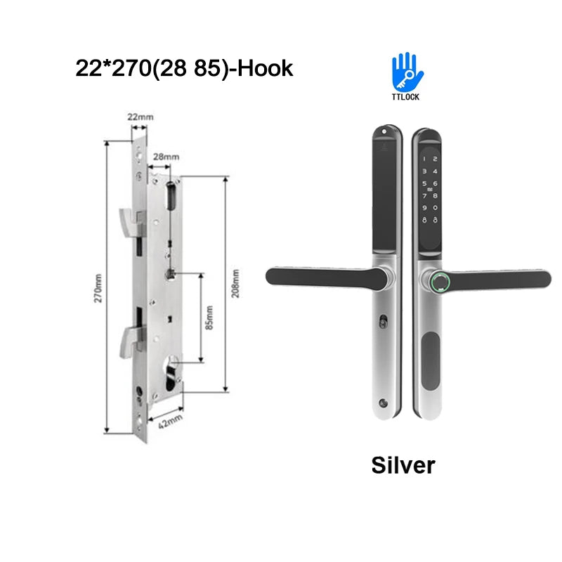 Serrure intelligente pour porte coulissante, étanche, mince, 2.8CM, mot de passe par empreinte digitale, carte IC, clé, compatible avec l'application TTlock et l'en-tête biométrique Alexa