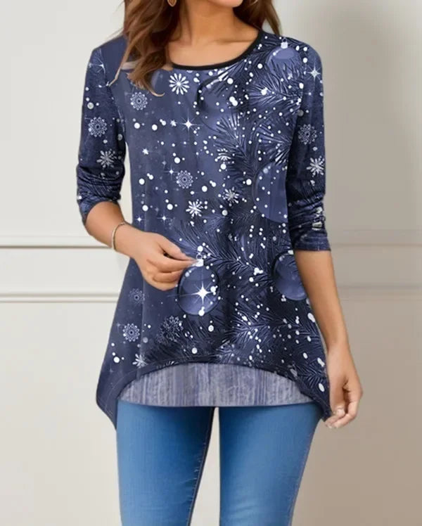 Arbre de noël femmes t-shirt mode col rond à manches longues hauts chemises impression 3D décontracté Harajuku femme grande taille vêtements