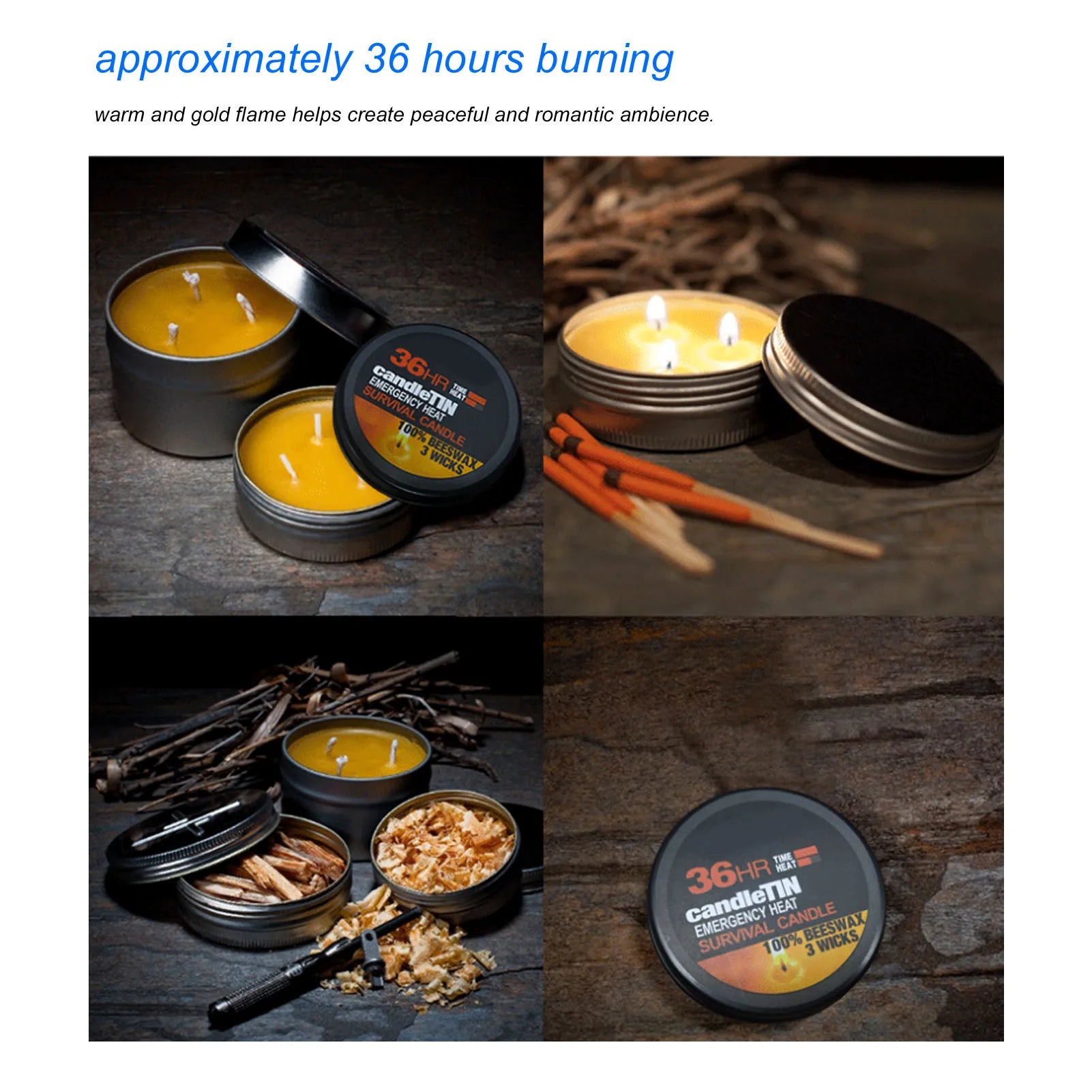 Bougie de survie largement utilisée, ambiance romantique, naturelle, combustion de 36 heures, bougies longue durée, 3 mèches pour la maison, le Camping en plein air
