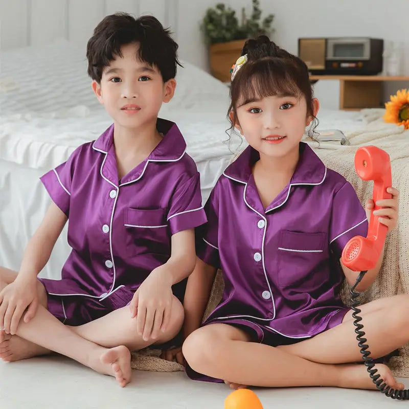 Vêtements pour enfants adolescente rose Satin Pyjamas à manches longues enfants Homewear vêtements garçons solide chemise de nuit soie Pijamas bébé Pjs