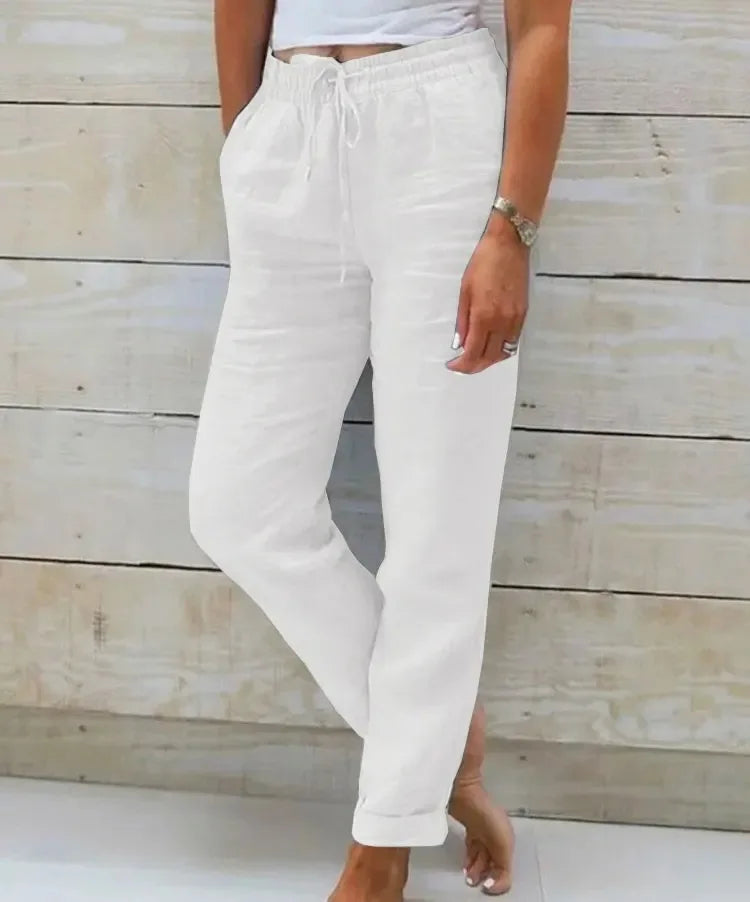 Pantalon en coton et lin pour femmes, taille haute, élastique, décontracté, à la mode, respirant, ample, nouvelle collection 2025