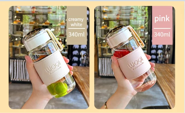Bouteille en verre Portable de 340ML et 480ML, mignonne, résistante à la chaleur, pour boire de l'eau froide, du jus de thé, avec couvercle à vis, filet filtrant facile à transporter