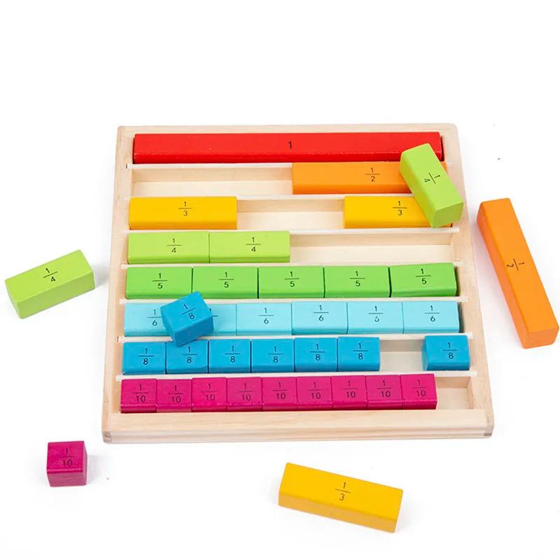 Jouets en bois Montessori fuchsia pour enfants, aides aux mathématiques, bâtons de fraction de document, éducation précoce de la maternelle, jouets d'apprentissage