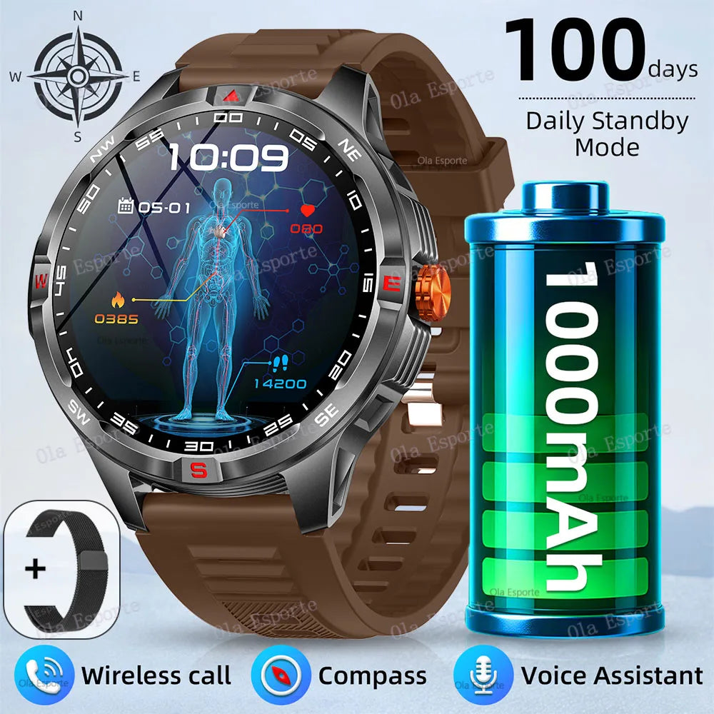 Montre intelligente 2025 boussole étanche surveillance de la santé et du sommeil grande capacité de batterie plus de 100 Modes de Sport hommes femmes Smartwatch en plein air