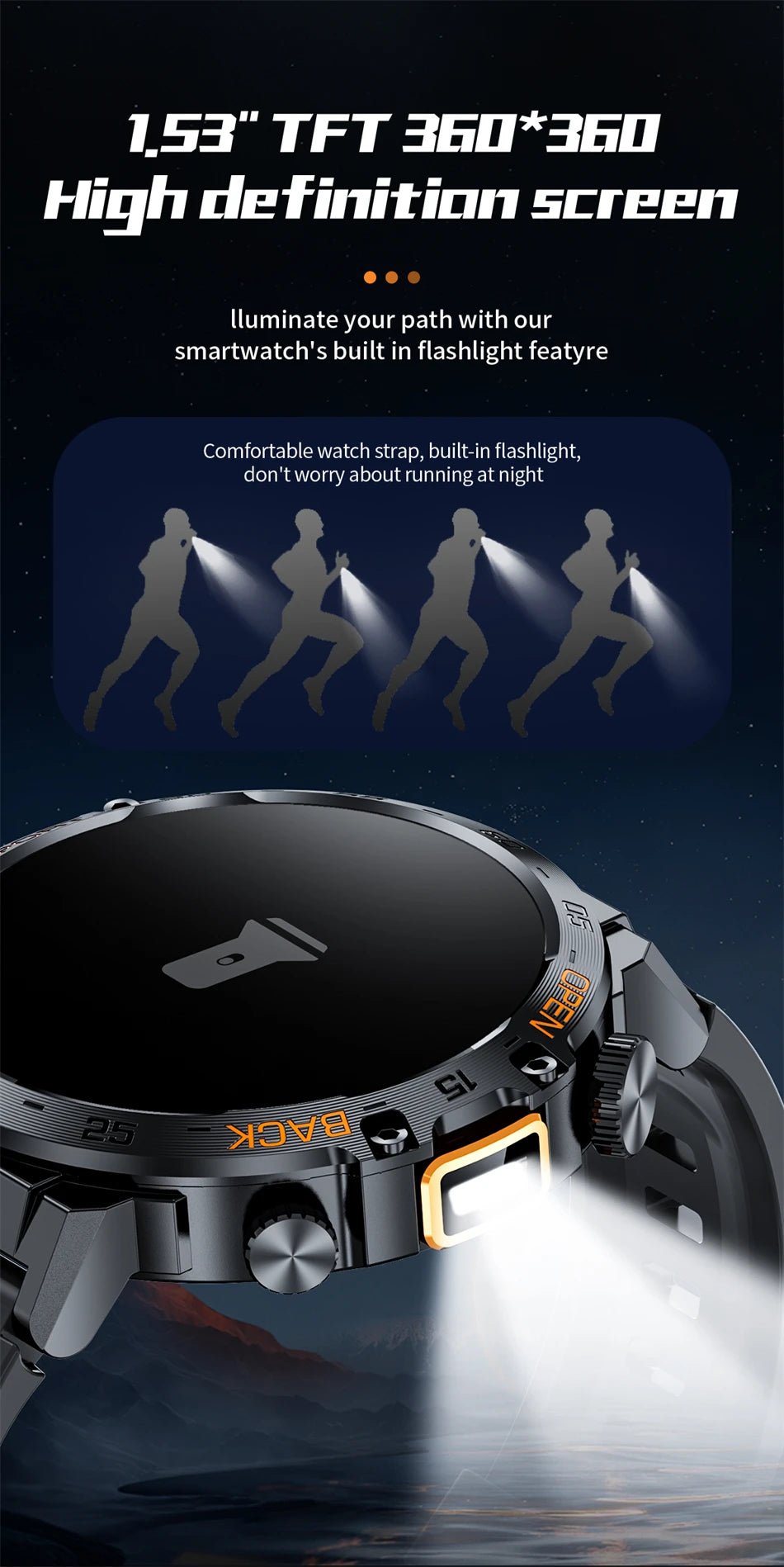 LIGE 2025 montre intelligente hommes Sport montres lampe de poche LED 360*360 Ultra HD écran étanche Fitness Bluetooth appel hommes Smartwatch