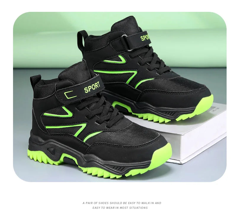 Chaussures de sport antidérapantes en cuir pour enfants, baskets de course respirantes, noires, à la mode, de randonnée, taille 29-40, nouvelle collection