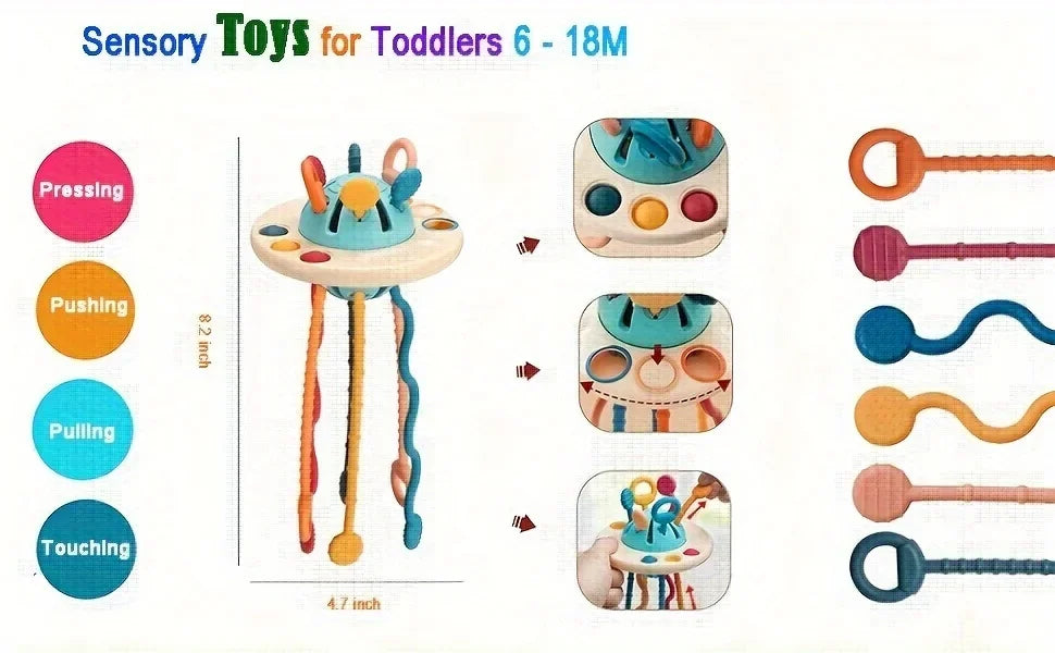 Jouets sensoriels Montessori pour tout-petits de 6 à 18 mois, jouet d'activité UFO en Silicone de qualité alimentaire, jouets de voyage Fidget