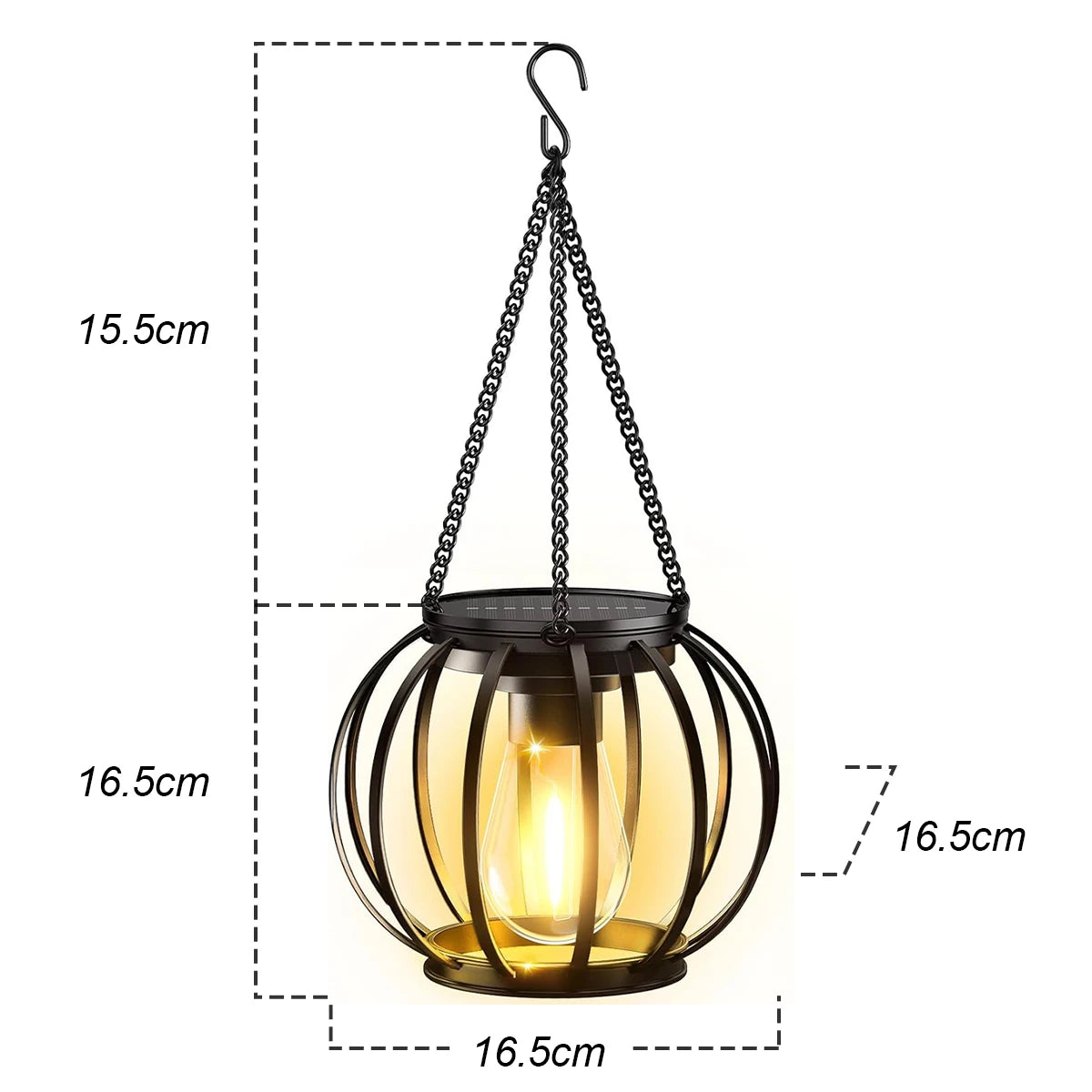 Solar LED Lantern Light with Daylight Sensor, Waterproof Outdoor Yard Light, 3000k Landscape Ironwork with Durable Chain Decoration