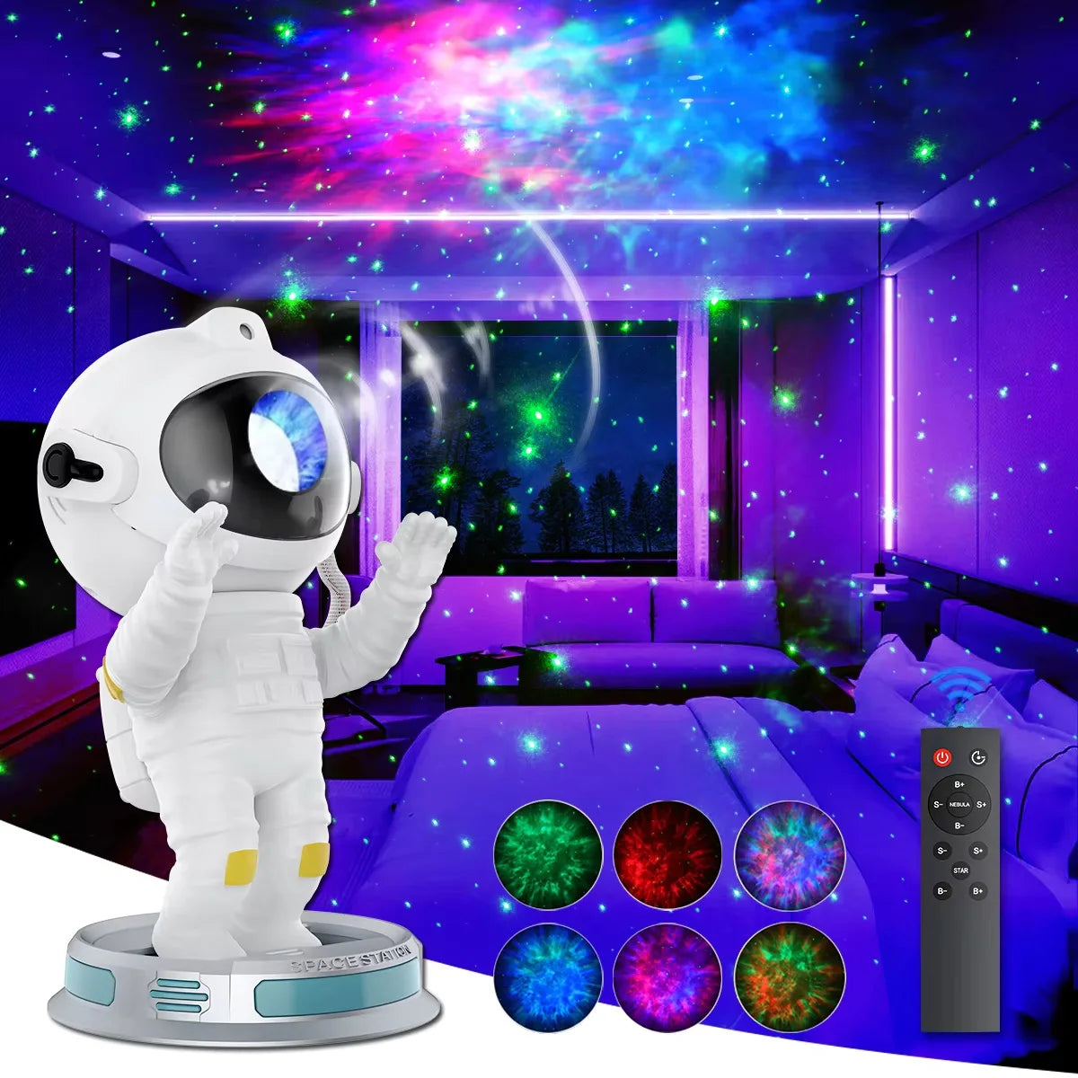 Projecteur d'étoiles pour enfants, veilleuse avec télécommande 360 ° Éclairage de galaxie de nébuleuse d'astronaute de conception réglable pour enfants adultes