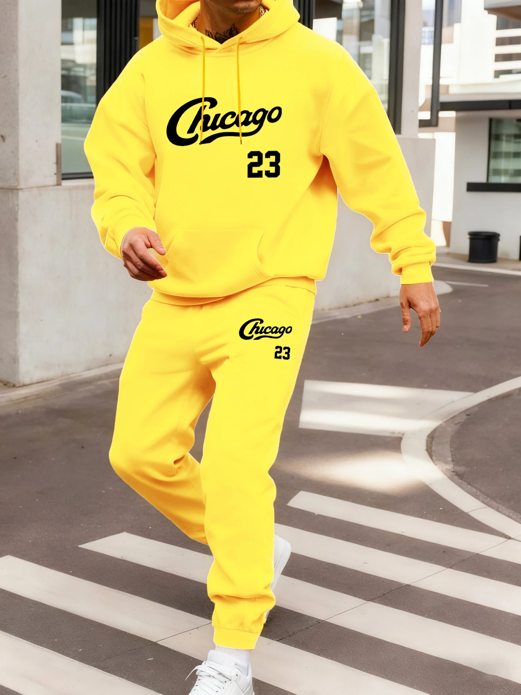 Chicago numéro 23 imprimé ensemble à capuche hommes Sport décontracté sweat poche rue hauts automne polaire pantalons de survêtement tout-Match pantalons confortables