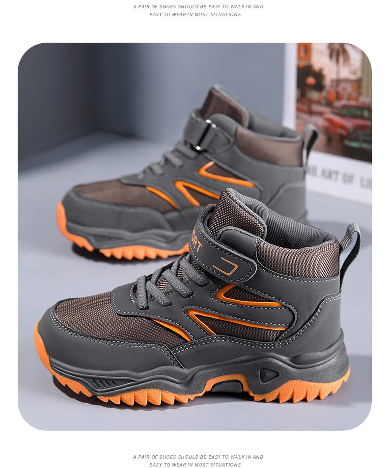 Chaussures de sport antidérapantes en cuir pour enfants, baskets de course respirantes, noires, à la mode, de randonnée, taille 29-40, nouvelle collection