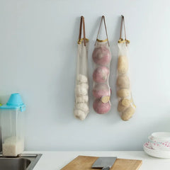 Sac de rangement réutilisable pour fruits de cuisine, sacs d'épicerie, fourre-tout en maille, organisateur d'oignons