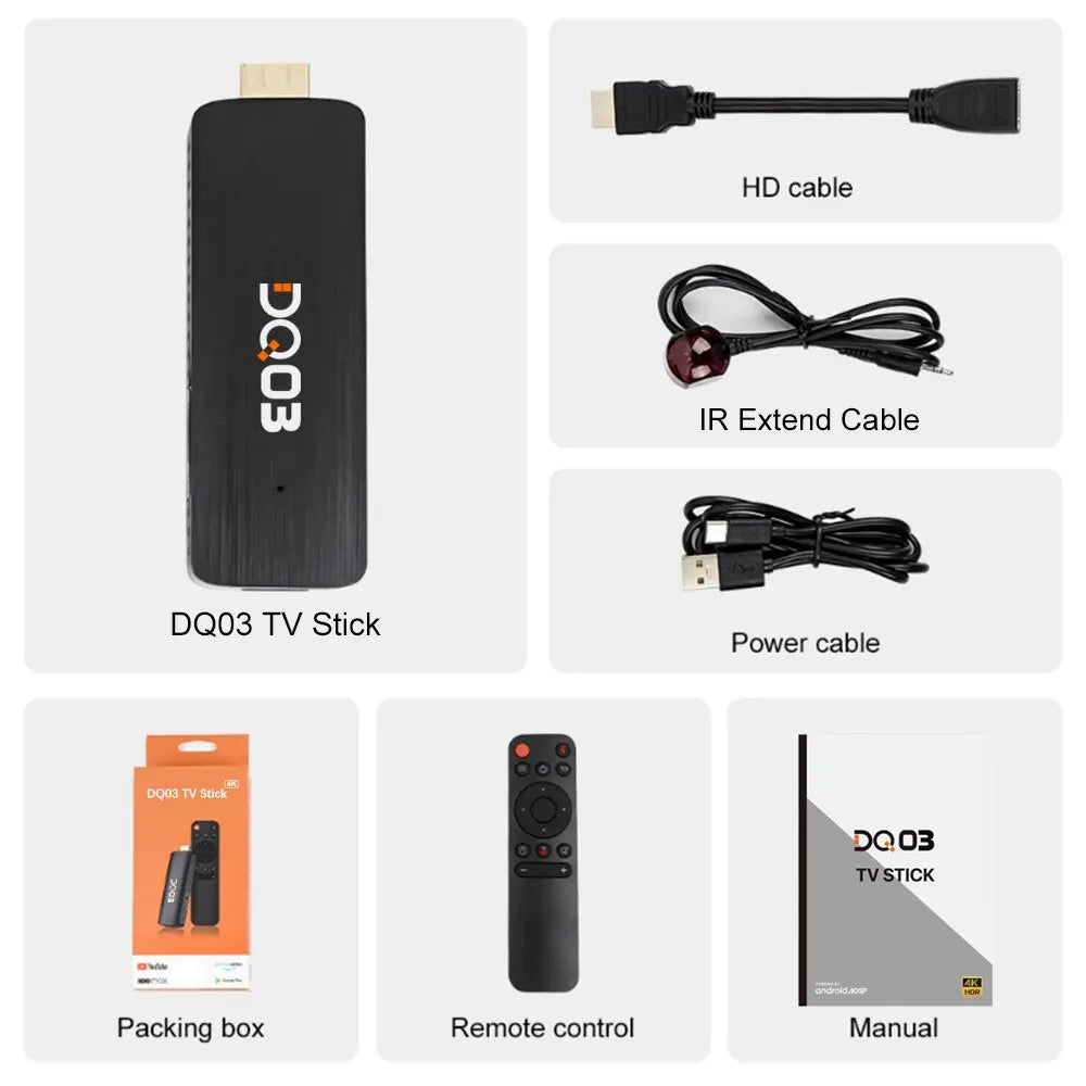DQ03 Mini TV Stick, Façades, Android 10, Core ARM, Cortex A53, 2 Go, 16 Go, Support 4K, H.dissis, WiFi 2.4G et 5.8G Streaming Smart TV Box, 1 Go, 8 Go