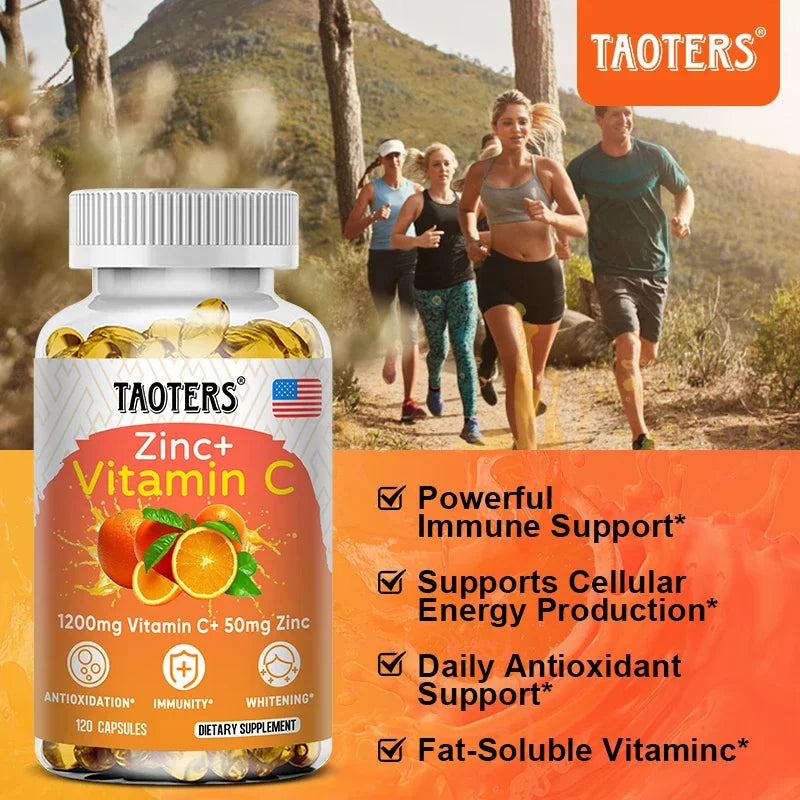 Taoters Supplément Vitamine C + Zinc - Haute Absorption - Système immunitaire, Vitamines pour la santé de la peau - Supplément Antioxydant