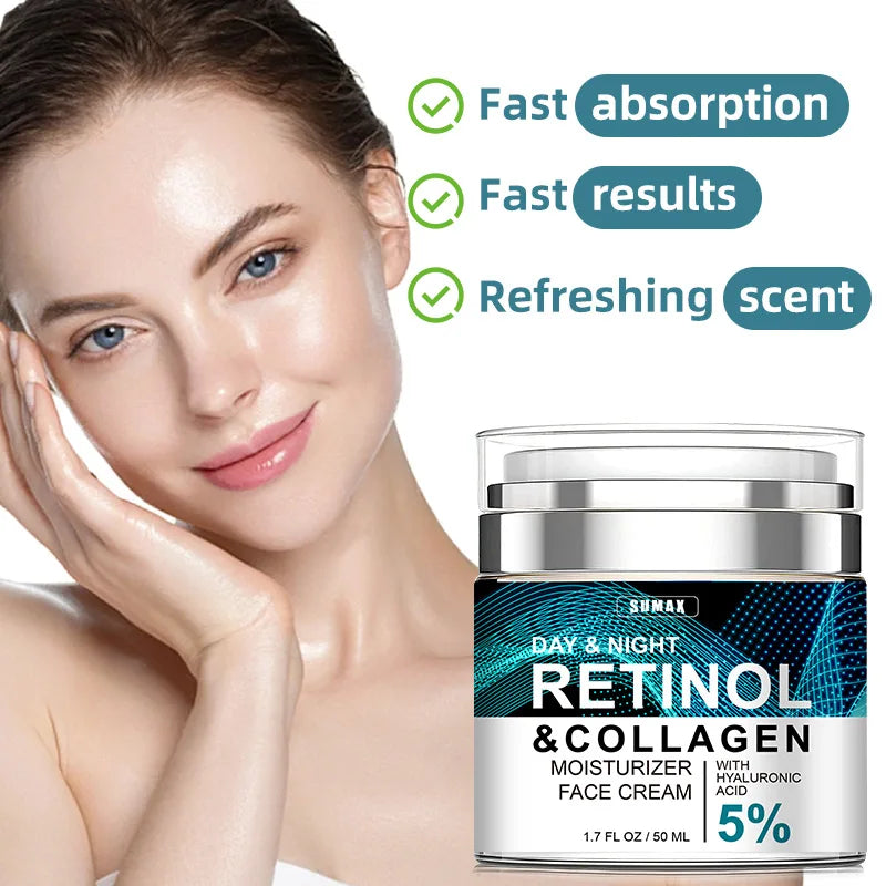Sumax-Crème pour le visage au collagène de rétinol, soin hydratant à l'acide hyaluronique, raffermissant et éclaircissant à 5%, 50ml
