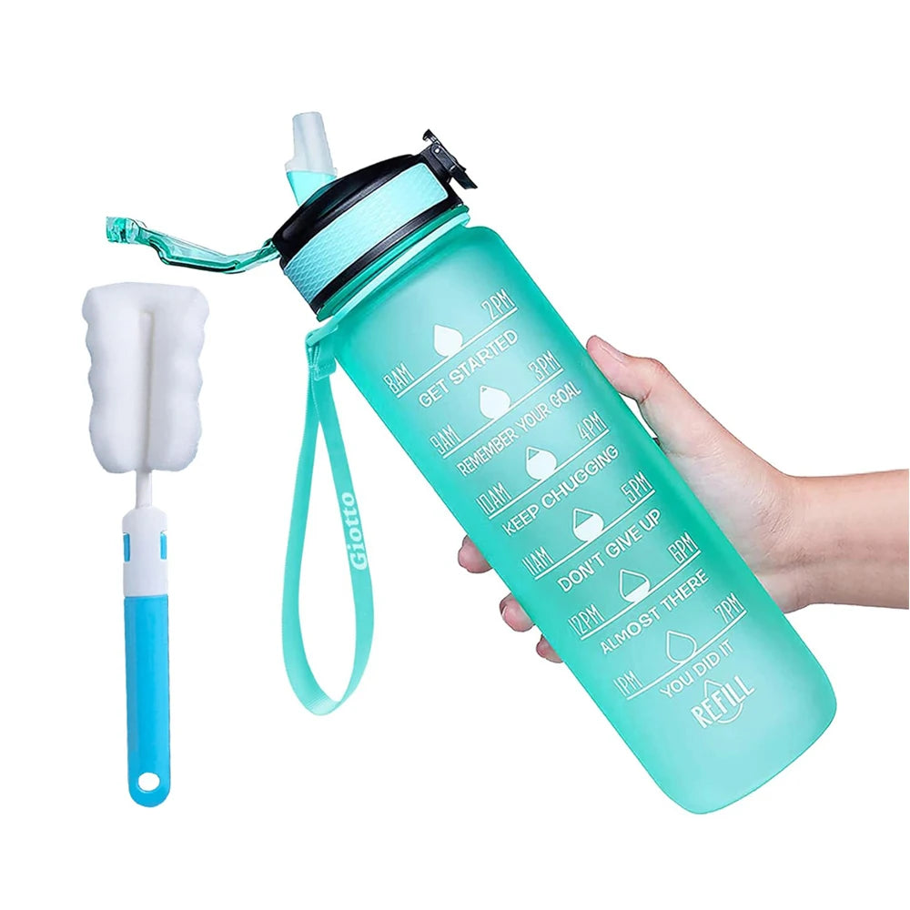 Bouteille d'eau potable de 32 oz avec fois pour boire et paille, motivation avec sangle de transport, étanche BPA et sans toxique