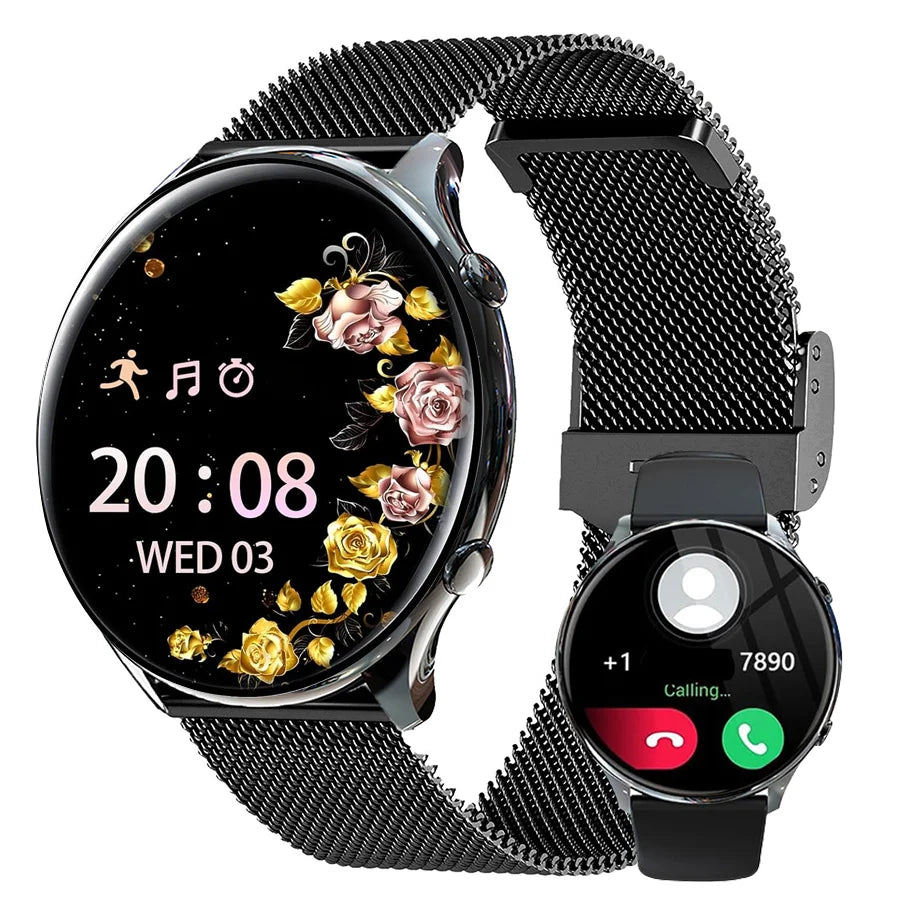 Montre intelligente pour femme avec fonction téléphone, écran tactile HD 1,39 pouces avec moniteur, cycle menstruel, surveillance du sommeil, pedom
