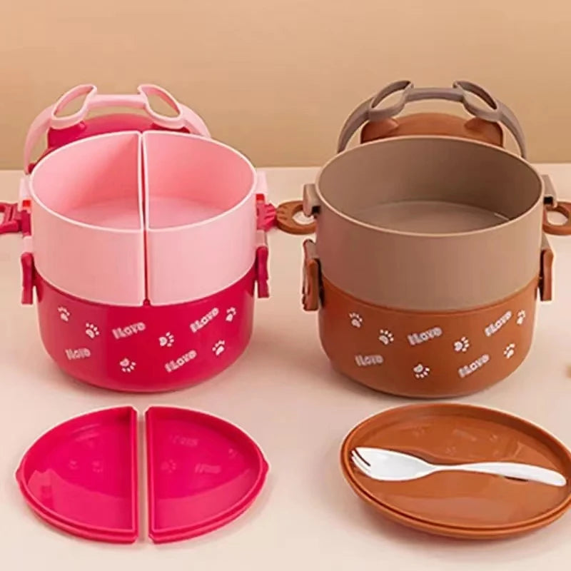 Boîte à lunch isotherme portable pour enfants, ensemble de conteneurs à lunch empilables, lunettes de dessin animé Bento, forme d'ours, récipient de stockage des aliments