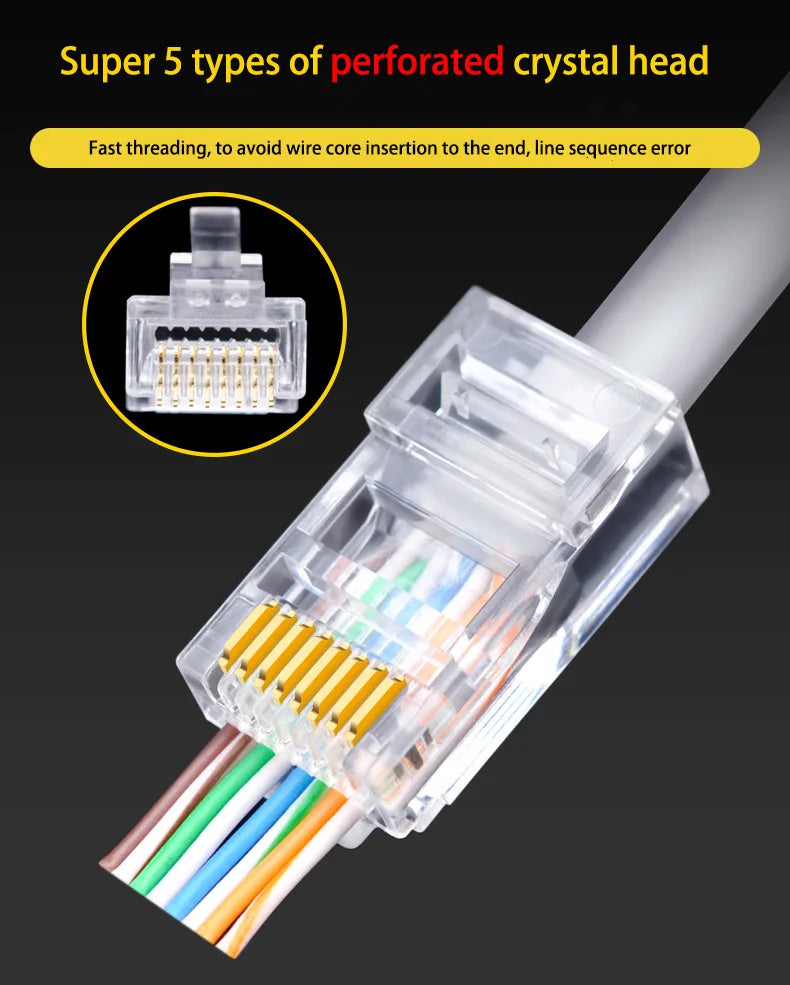 Connecteurs de passage RJ45 CAT6 CAT5e, 100 pièces/lot, extrémité en cristal plaquée or, sertissage 8P8C, prise modulaire de réseau Ethernet Standard UTP