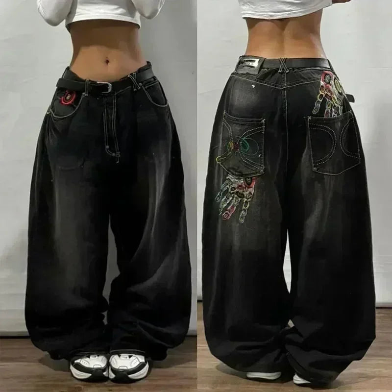 American Y2K 2025 New Baggy Wide Leg Black Oversized Jeans Women's Casual Street Joker Denim Pants Couple Jeans Vintage Streetwear