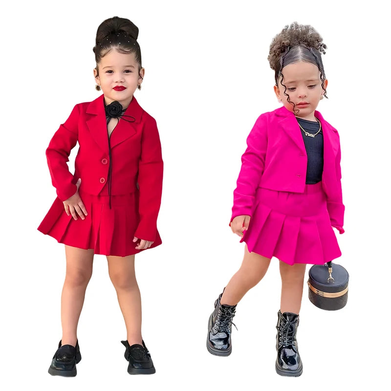 Vêtements pour enfants, veste à manches longues et mini-jupe, ensemble 2 pièces pour filles de 2 à 8 ans, automne
