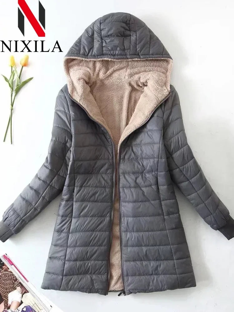 Nouveau en automne hiver manteau femme mode coréenne édition élégante à capuche droite Parkas chaud flanelle vestes pour femmes vêtements