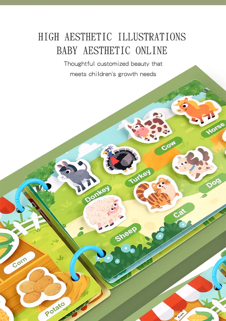 Livre Montessori pour bébé, mon premier livre silencieux, jouet éducatif pour l'apprentissage précoce, jeu assorti pour bébés de 2 à 3 ans