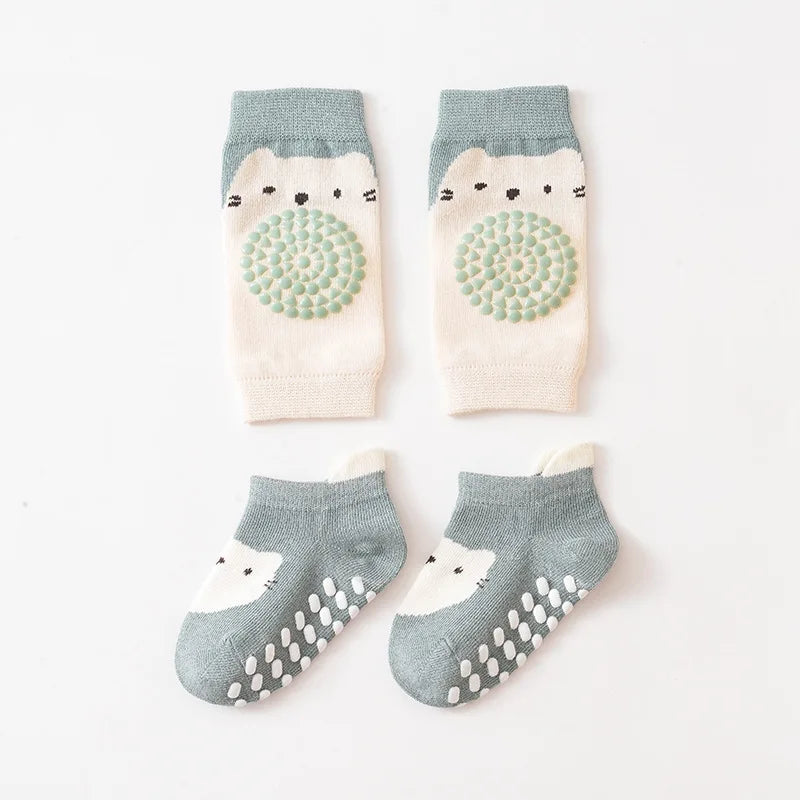 Ensemble de genouillères et de chaussettes de sol pour bébé, coussin non ald inoling, protecteur de chaussettes pour tout-petits, genouillère de sécurité, fille et garçon, 2 pièces