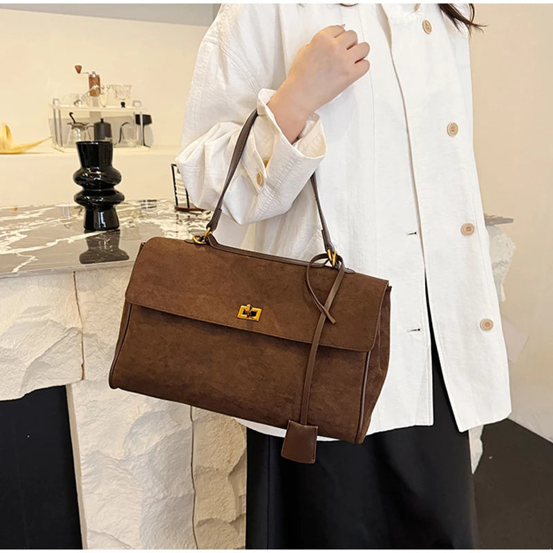 Sac à main de luxe pour femmes, café violet, marque avancée, Simple, fourre-tout en daim givré, sac à bandoulière de voyage pour banlieue
