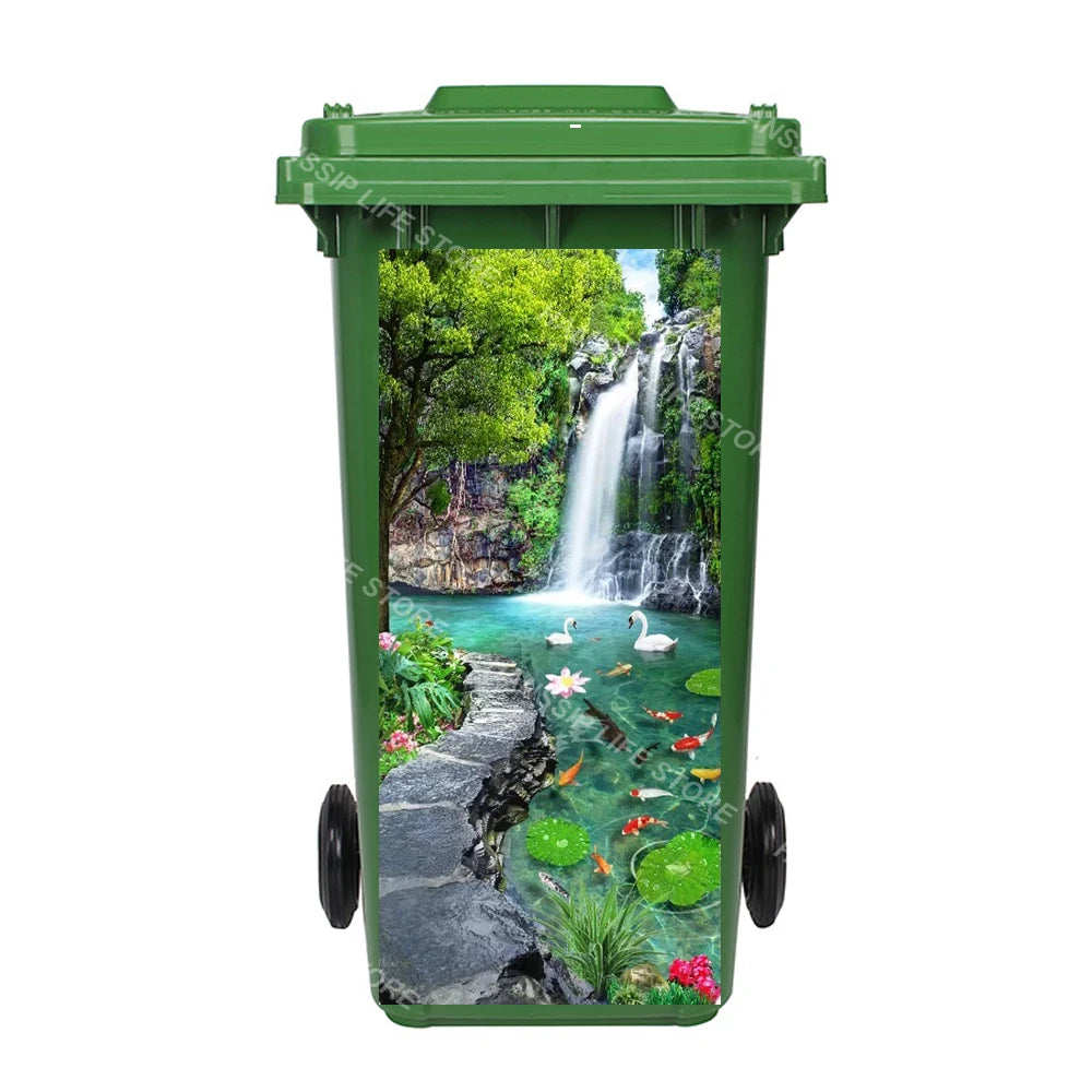 Autocollant imperméable en PVC pour poubelle d'extérieur, plantes tropicales, art mural, autocollants pour poubelle, pingouin et cuir chevelu