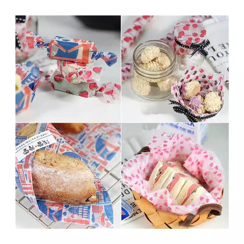 Papier ciré de qualité alimentaire, 50 pièces/lot, papier de graisse, emballages alimentaires, papier d'emballage pour pain, Sandwich, hamburger, frites, papier huilé, outils de cuisson