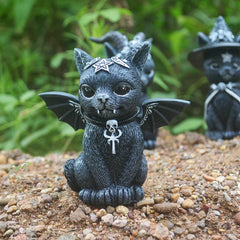 Figurine décorative d'halloween, Sculpture de chat sorcière de jardin, Statue de chaton gothique, chat magique noir, hibou, ornement de magicien, Miniature mignonne