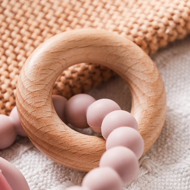 Anneau de dentition en Silicone pour bébé, 1 pièce, sans BPA, Bracelet en Silicone, feuille, jouets de dentition, anneau en bois, dent d'allaitement, jouets cadeaux pour nouveau-né