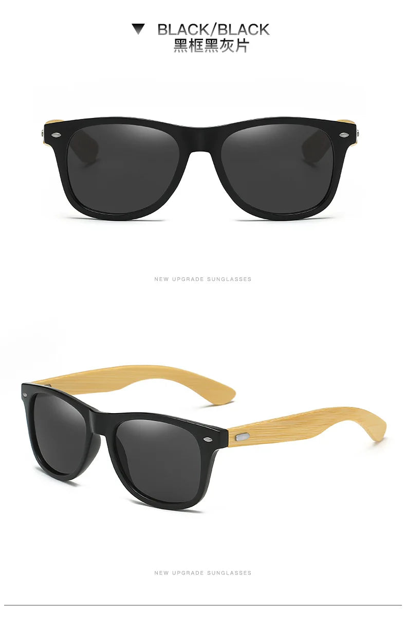 Lunettes de soleil en bois de bambou pour hommes et femmes, classiques, Non polarisées, UV400, Vintage, pour la conduite, noires, pour la pêche, UV400