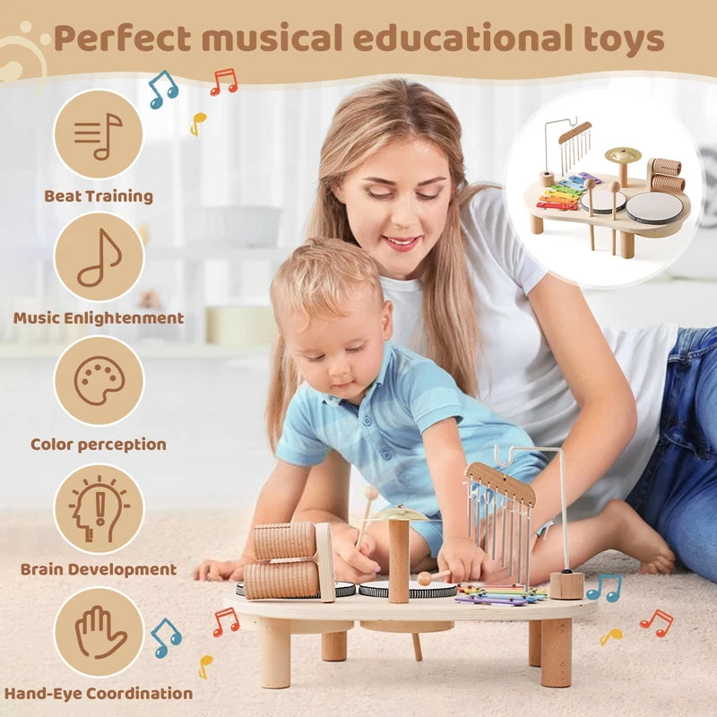 Jouets éducatifs pour bébés, cloches éoliennes en bois, jouets musicaux Montessori pour enfants, Xylophone, cadeaux d'anniversaire pour nouveau-nés, jouets de Table musicale