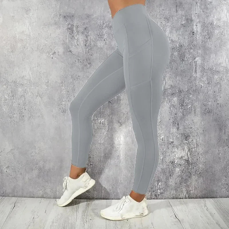 Yoga Fitness femmes Leggings taille haute collants avec poche gymnastique entraînement course extensible Sexy bout à bout levage décontracté pantalon maigre