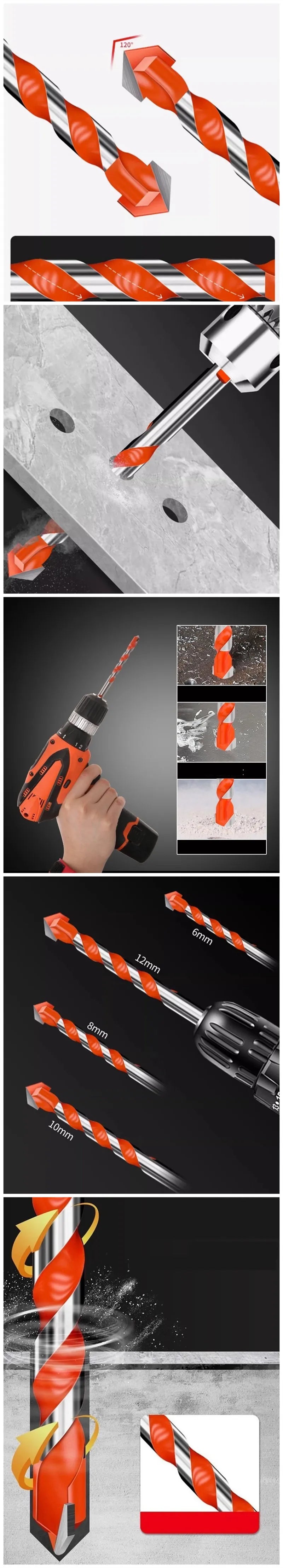 Jeu de forets à percussion en carbure, outils de forage multifonctionnels pour trous triangulaires 3-12mm pour le perçage de carreaux de verre, de céramique, de béton et de briques