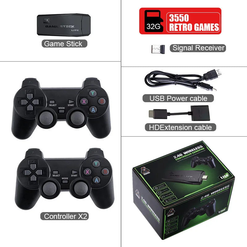 Console de jeu vidéo 2.4G, Double contrôleur sans fil, bâton de jeu 4K 10000 jeux 64 32 go, jeux rétro pour PS1/GBA Boy, cadeau de noël