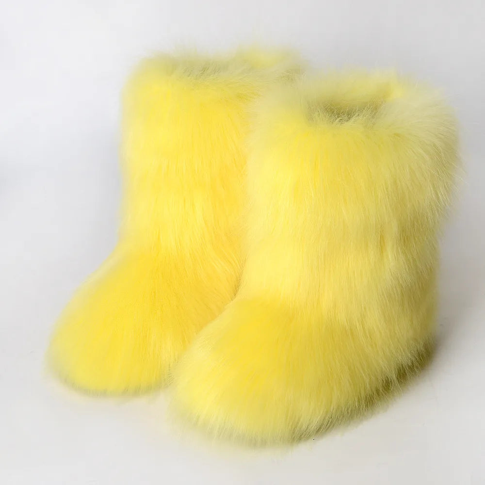 Bottes de neige d'hiver pour femmes en plein air de luxe fourrure fausse fourrure de renard bottes femme en peluche chaud plate-forme chaussures nouvelle mode Bottes grande taille 46