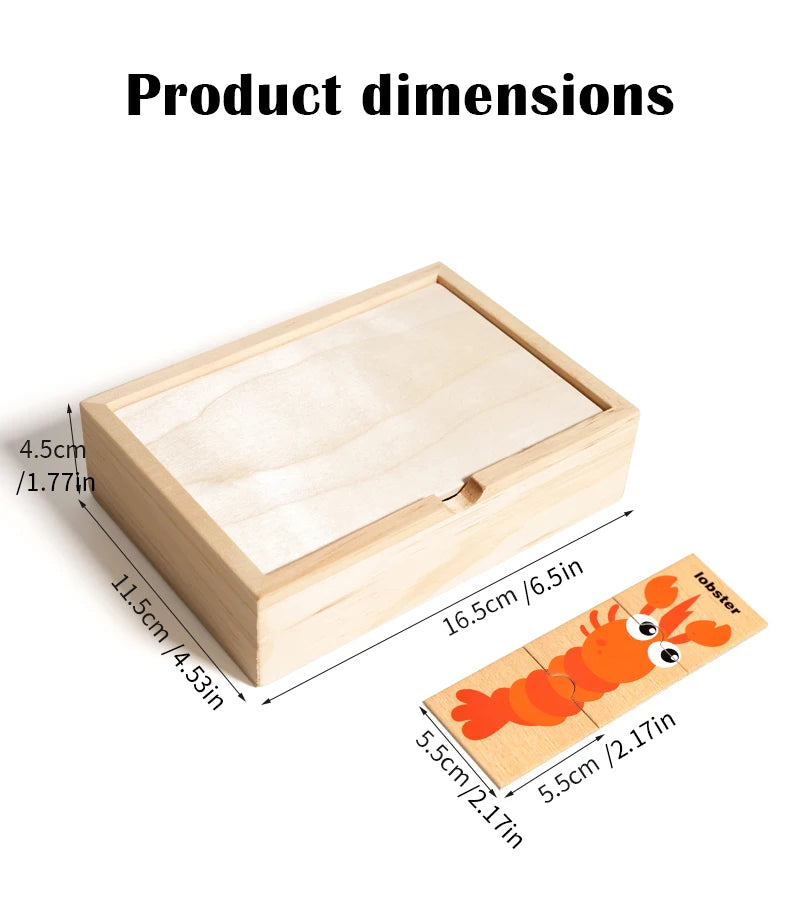 Puzzle assorti en forme d'animal de dessin animé pour enfants, planche de puzzle de cognition de mots anglais pour l'éducation précoce des bébés, jouet en bois