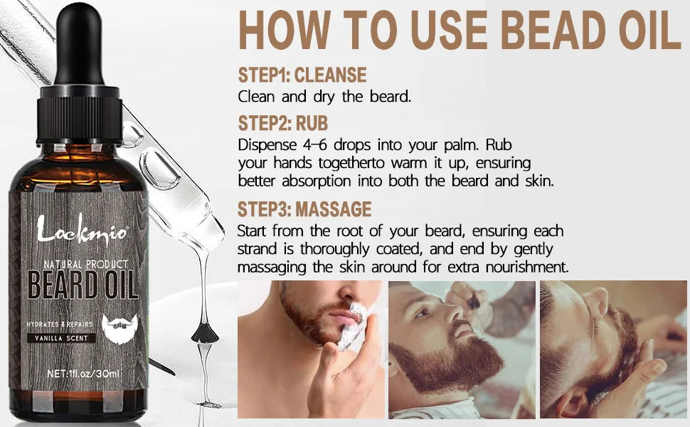 30ml 4 pièces ensemble d'huile de barbe parfumée produit moustaches hydratant croissance brillance lisse moustache adoucir renforcer l'huile de barbe pour hommes