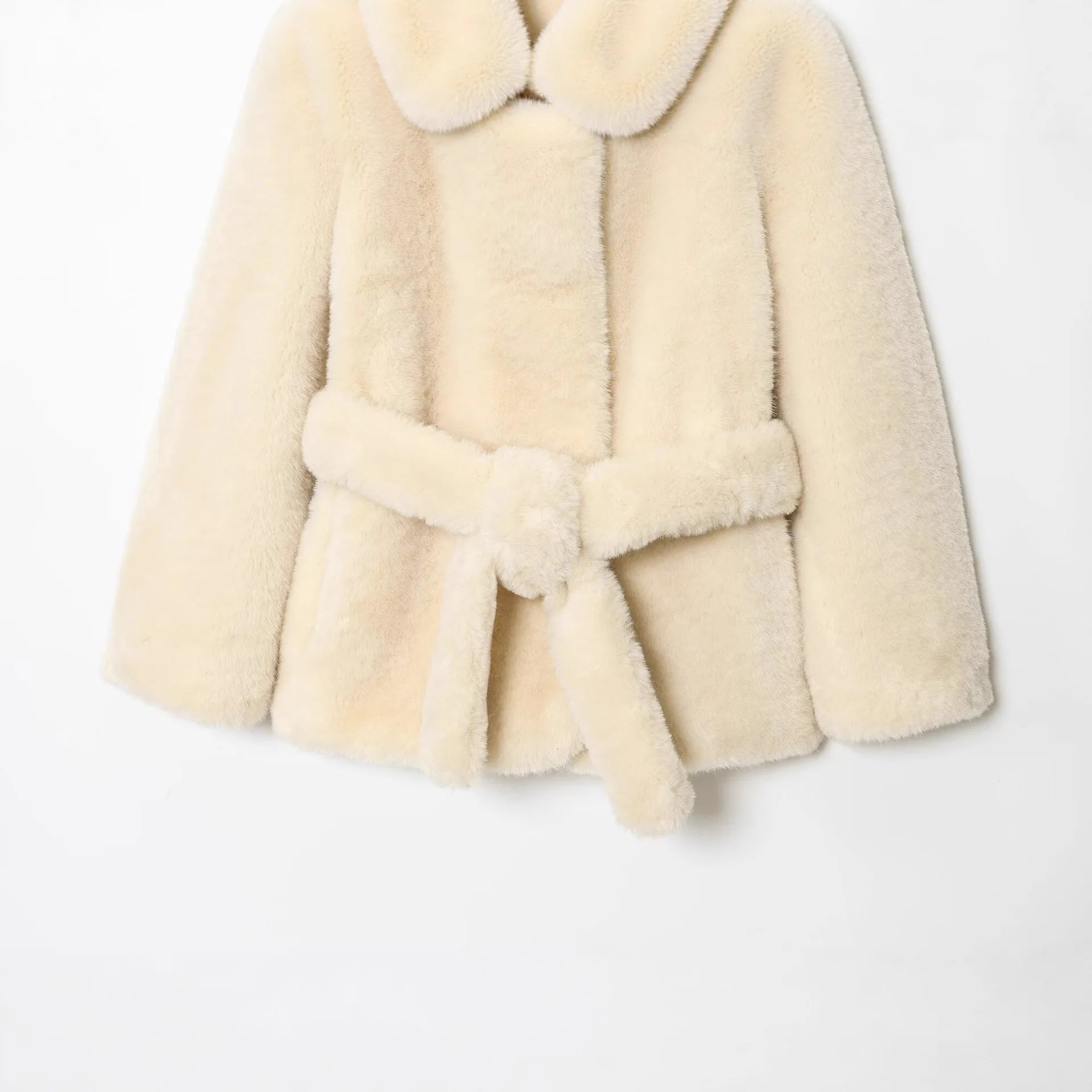 Veste élégante en fausse fourrure ceinturée hiver nouveauté vêtements d'extérieur pour femmes Style de trajet tissu mixte à manches longues sens de haute qualité...