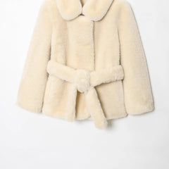 Veste élégante en fausse fourrure ceinturée hiver nouveauté vêtements d'extérieur pour femmes Style de trajet tissu mixte à manches longues sens de haute qualité...