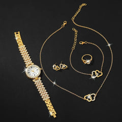Ensemble de montre-bracelet à quartz pour femme, horloge pour femme, cadran romain, design de marque de luxe, décontracté, 6 pièces