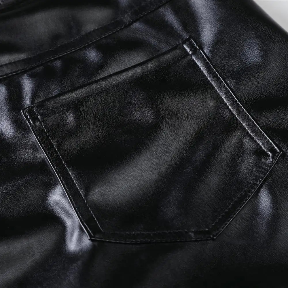 Pantalon en cuir PU pour hommes, Slim, à la mode, rouge, bleu, noir, gris, blanc, nouvelle collection 2024