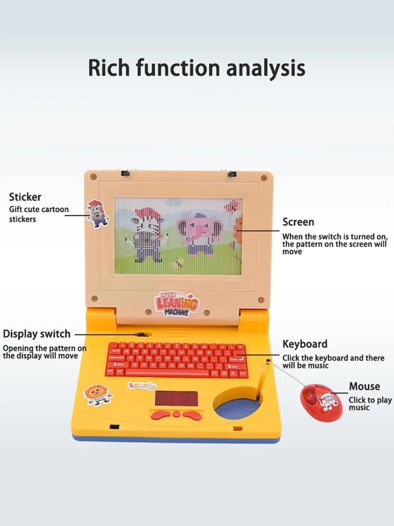 Machine d'apprentissage de Puzzle pour tout-petits, faux ordinateur portable de dessin animé avec musique légère, souris, Simulation d'ordinateur, jouets éclairants, cadeaux pour enfants