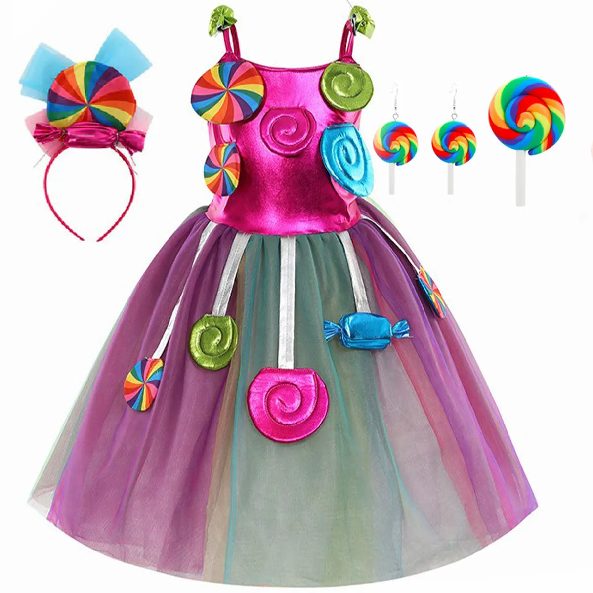 Robe sucette sucette pour filles, costume de carnaval, costume d'anniversaire pour petits enfants, tutu arc-en-ciel de paupières, vêtements de mariage pour enfants, bonbons doux, nouveau