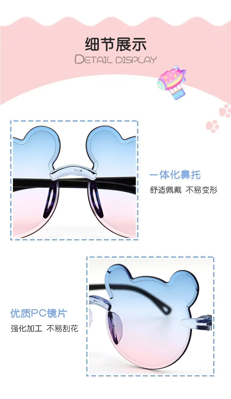Lunettes de soleil pour enfants en forme d'ours lunettes pour enfants dessin animé sans monture UV400 lunettes pour enfants en plein air Anti-éblouissement filles garçons lunettes de soleil