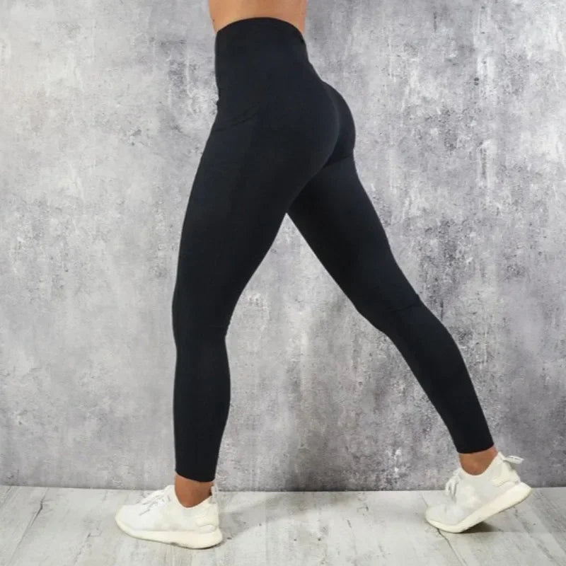 Yoga Fitness femmes Leggings taille haute collants avec poche gymnastique entraînement course extensible Sexy bout à bout levage décontracté pantalon maigre